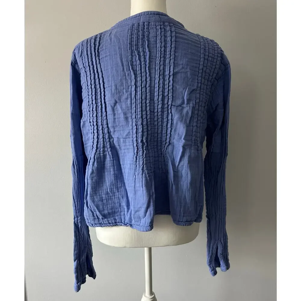 Free People x CP Shades Blue Gauzy Cottagecore Boho Blouse Top Size Small - Picture 3 of 5